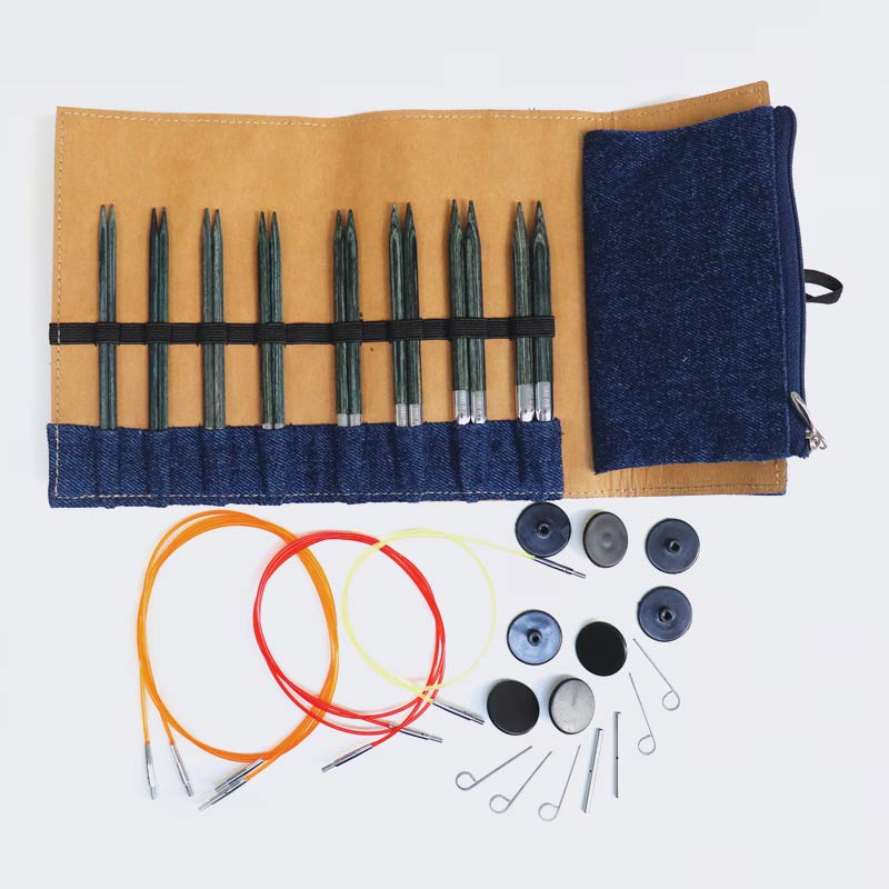 INDIGO WOOD INTERCHANGEABLE NEEDLE SET - 3.5 - 8.0 MM